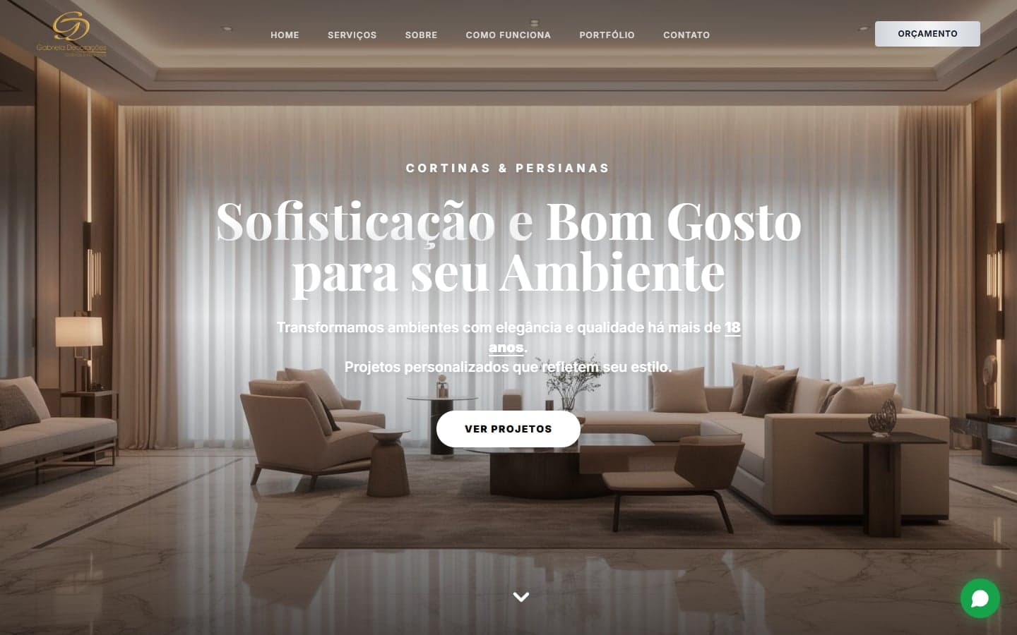 Página inicial do site da Gabriela Decorações